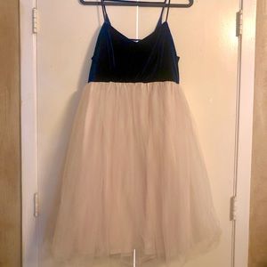 Lauren Conrad Runway Puff Dress Tulle Skirt Midnight Blue Velvet Bodice 14